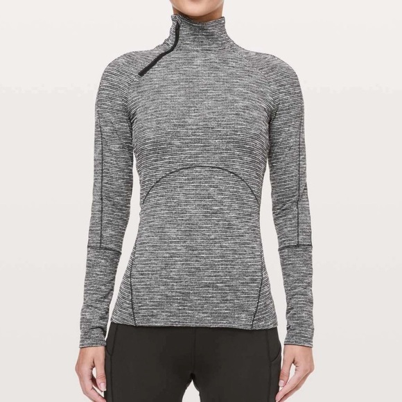lululemon athletica Tops - Lululemon Brisk Running 1/2 Zip Coco Pique Black White Size 8